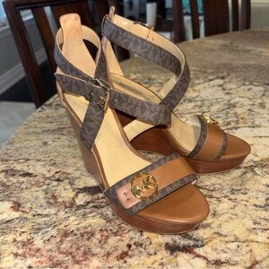 Michael Kors Carmen Tan and Brown Wedge Sandals